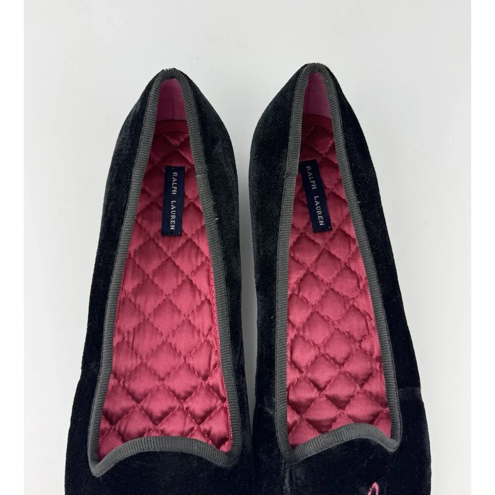 Vintage RALPH LAUREN POLO Girls Size 4 Ballet Flats Monogram RL BLK Pink Velvet